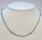 2mm Solid Sterling Silver Almond Chain with 18kt Gold Accents For $135