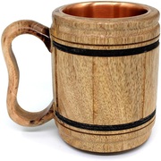 Handmade wooden Beer Mug copper Cup Carved