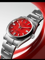 Rolex Oyster Perpetual Silver Red Dial Swiss Automatic Watch